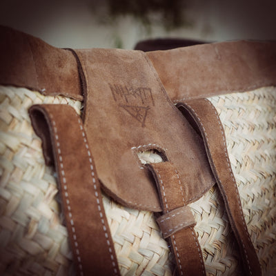 Handgefertigte Korb-Tasche Stroh und Wildleder