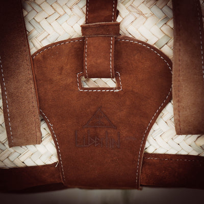Handgefertigte Korb-Tasche Stroh und Wildleder