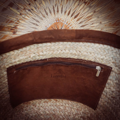 Handgefertigte Korb-Tasche Stroh und Wildleder