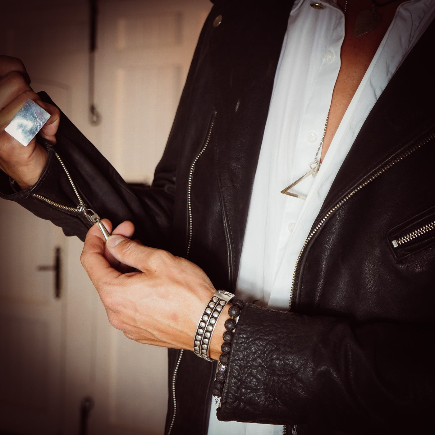 Handgefertigte Lederjacke "Rockabilly" schwarz